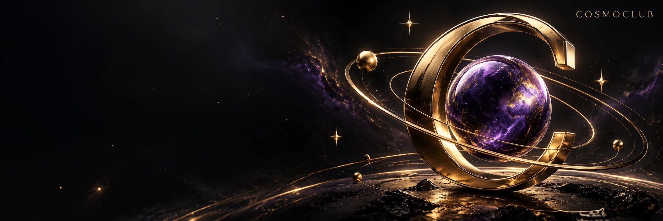 Cosmoclub: золота орбіта на темному космічному тлі